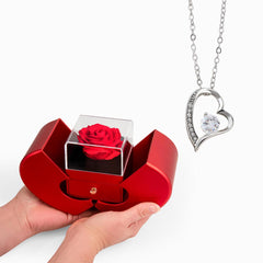 Forever Love Heart Necklace & Rose Gift Box
