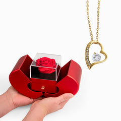 Forever Love Heart Necklace & Rose Gift Box